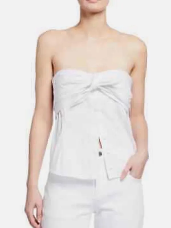 RTA Leia Strapless White cotton Tie-Front button up Bustier Top blouse, size S - Image 6