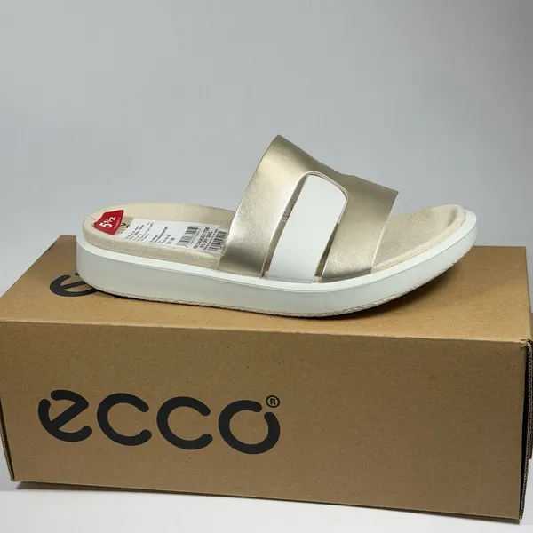 ECCO Size-5.5 Womens‎ Sandal Slide Flowt White Gold - Image 2