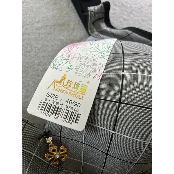 Womens Full Coverage Push Up Bra Wide Strap Padded Plunge Gray Black Plaid Large - Image 9