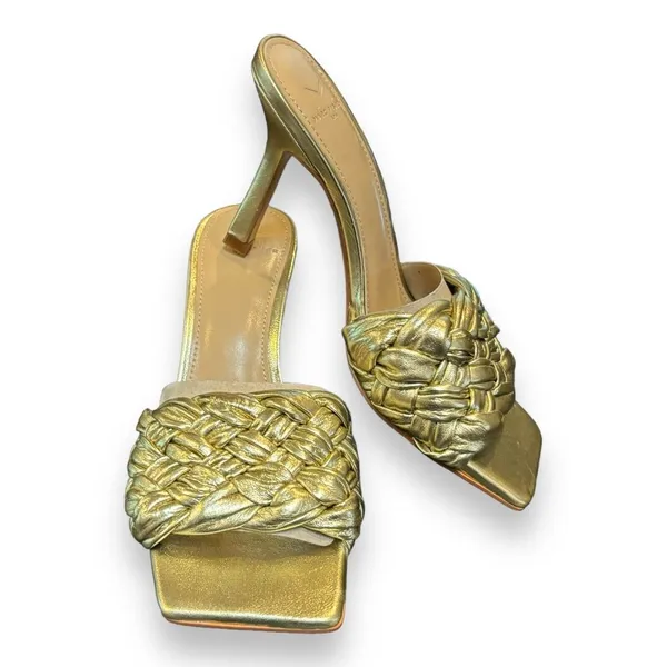 Marc Fisher Women Draya Slide Sandals Heeled Gold‎ Leather Sz 6M - Image 6