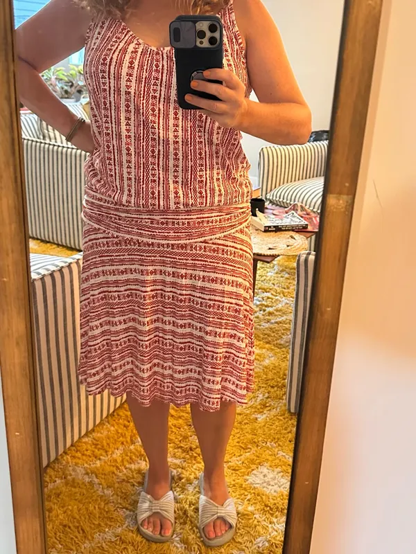 LASCANA NEW Red White Boho Print Convertible Midi Dress Size 16 resortwear - Image 5