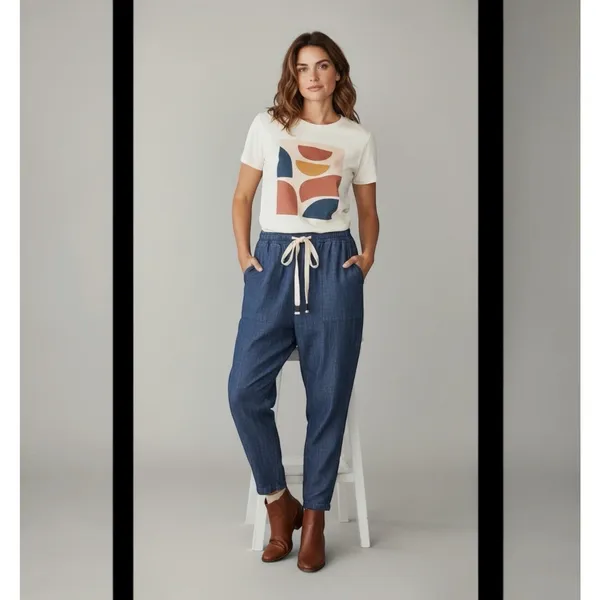 Sandrine Rose NWT Dark Indigo Denim Cargo Crop Pants Drawstring Small - Image 16