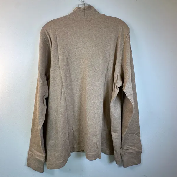 Lands End Relaxed Fit Mock Neck Long Sleeve Top Tan Heather XL 18 - Image 2