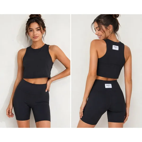 Manola Activewear Set Size S Black Crop Top High Rise Biker Shorts NWT Workout - Image 2