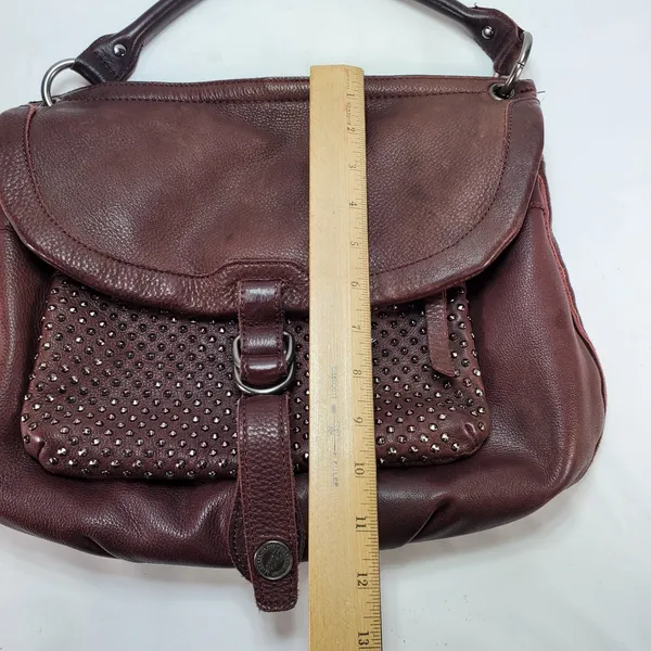 REVEL New York Studded Pebbled Leather Shoulder Bag Purse Brown Dark Red Y2K‎ - Image 4