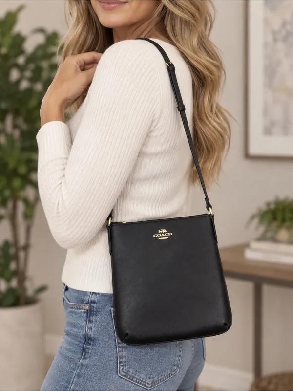 Coach Crossgrain Leather North South Crossbody Messanger Bag Black - Image 2