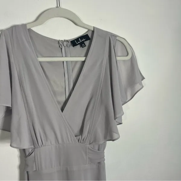 Lulu’s Dearly Loved Light Grey Flutter Sleeve Maxi Dress XS - Image 4