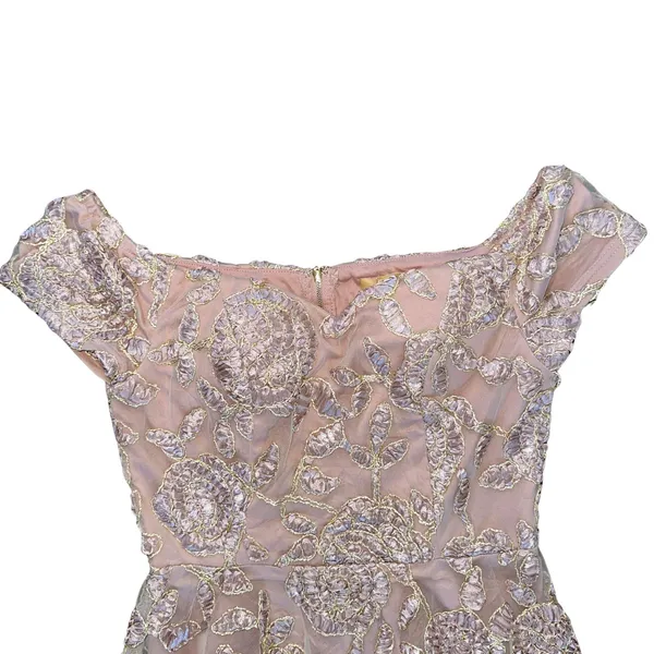 Blush Pink Embroidered Lace Wedding Guest Dress Size Large 3D Floral Formal - Image 14