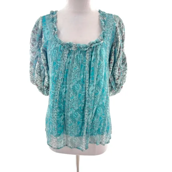 ANTHROPOLOGIE Let Me Be‎ Pintucked Chiffon Blouse puff sleeve Sz M - Image 8