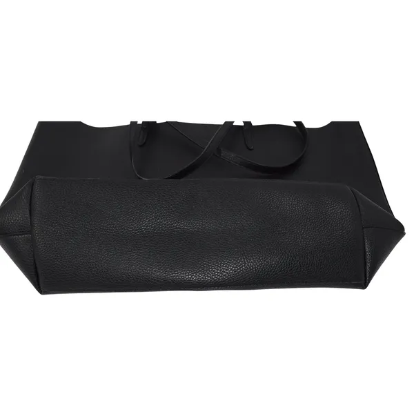 Victoria's Secret Black Pebbled Faux Leather Perforated‎ Logo Tote Silver Inside - Image 3