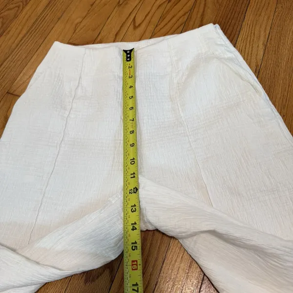Maeve Anthropologie Pintucked White Wide Leg Gauzy Crinkle Pants Size 6 - Image 6