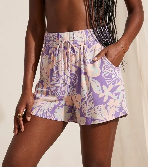 Rip Curl NWT Palm Party Shorts Sz S Purple Tropical Print EcoVero Boho Summer - Image 12