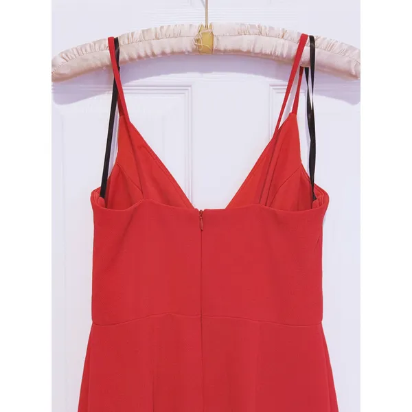 XScape Womens Asymmetrical Ruffle Midi Dress Size 4 Red Cocktail Wedding Guest Event - Image 3