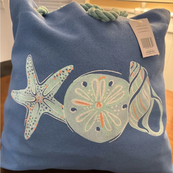 Blue Beach Tote Bag with Sea Life Design and Rope Handles NWT - Image 2