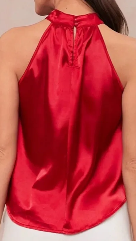 SheIn Amorya Solid Halter Neck Ruched Elegant Satin Blouse - Image 3