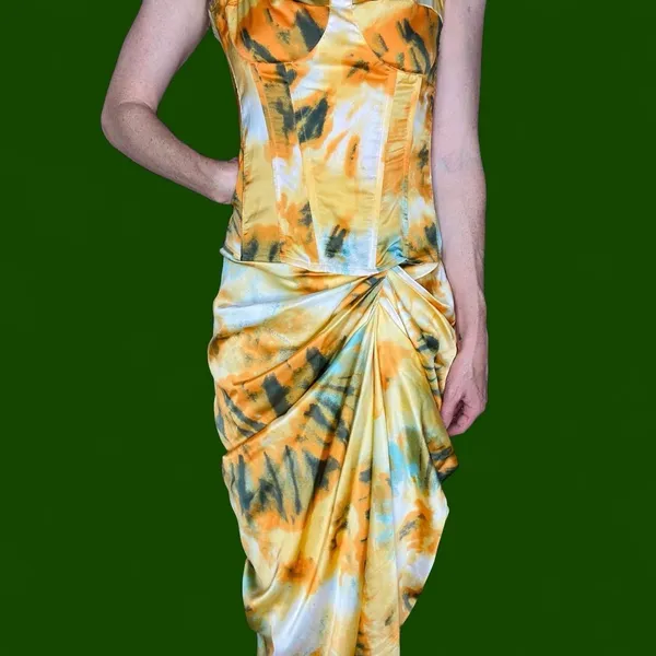 Pretty Little Thing Orange Yellow Abstract Tie Dye Tank Top Skirt Set - Image 7