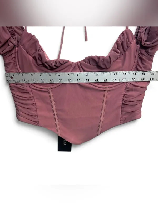 White Fox Mauve Corset Crop Top Women’s 2XL Ruched Mesh Long Sleeve NWT - Image 7