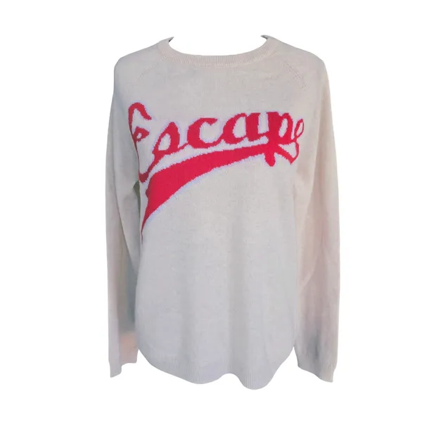 SPRING + MERCER NWT Cream Cashmere Sweater Red‎ Escape Script Logo Size Large Red - Image 2