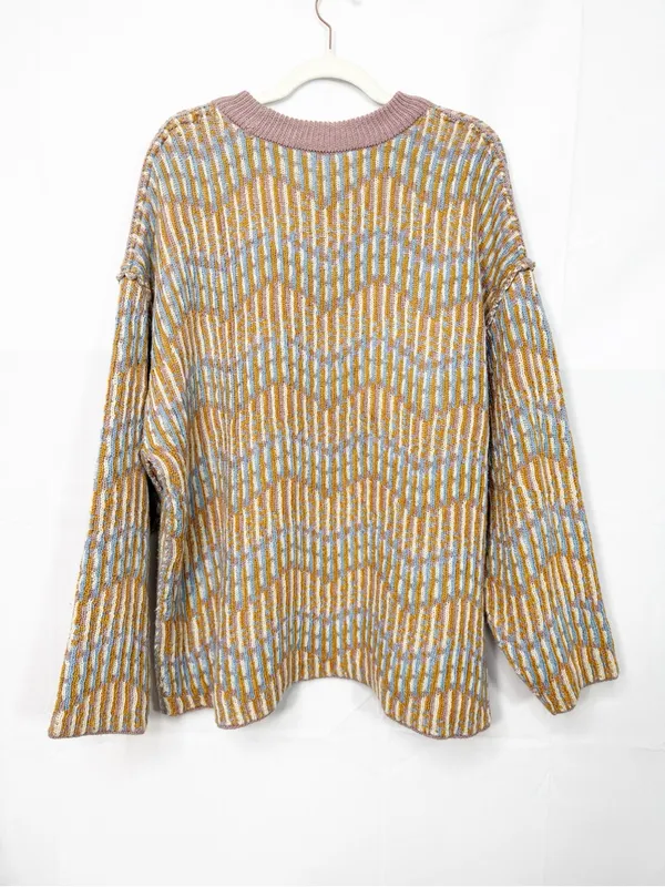 Free People Beach Malibu Pattern Textured Oversized Crew Neck Sweater Boho - Image 5