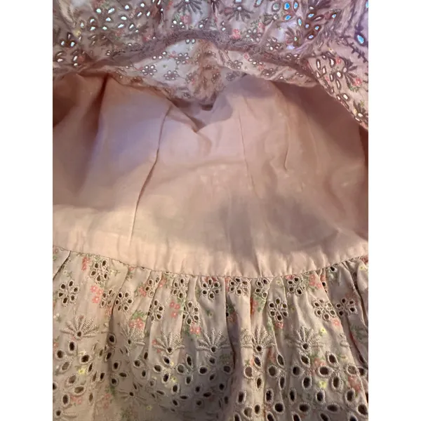 Lucky Brand Pink Floral Eyelet Tiered Mini Skirt Cotton Ruffle Boho Small Y2K co - Image 6