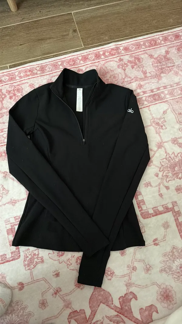 Alo Yoga 1/2 Zip Rapid Black Pullover Alosoft XS - Image 2