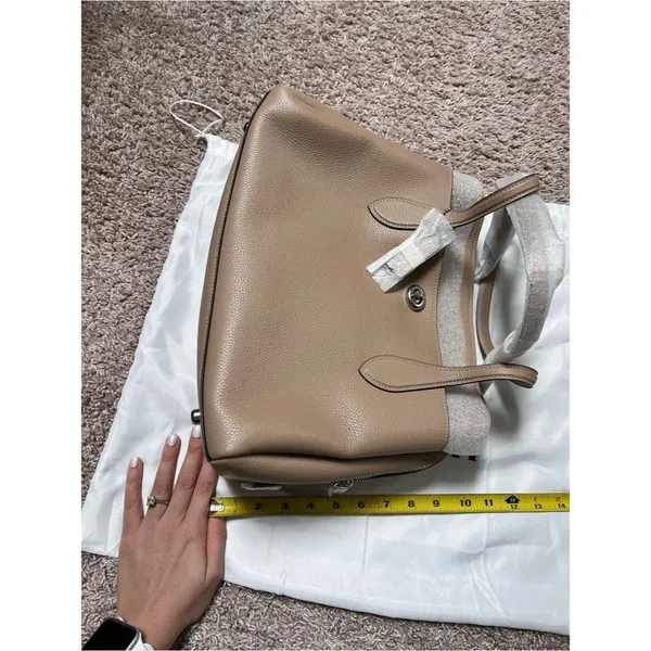 Coach Pebbled Lora Carryall Leather Shoulder Satchel in Taupe - Image 12