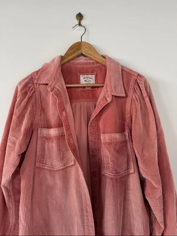 American Eagle Outfitters Pink Corduroy Button-Up Jacket EUC - Image 2
