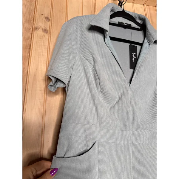 NWT Lulus Go-Getter Light Blue Corduroy Mini Dress With Pockets Casual Size XL - Image 4