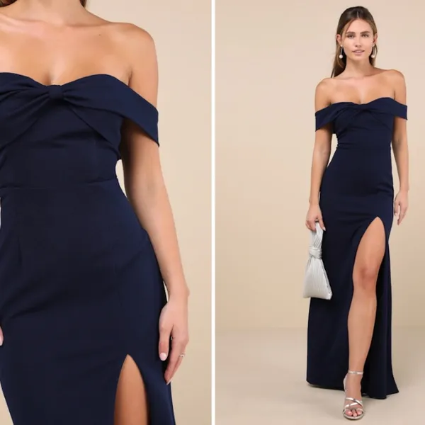 LULU's Sexy Prom Wedding Bridesmaid Elegant Sophisticated Off the Shoulder Maxi - Image 3