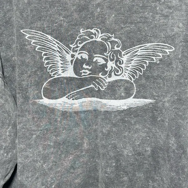 Motel Glo Sweatshirt in‎ Stone Wash Cherub Angelo Print Oversized Size Medium - Image 4