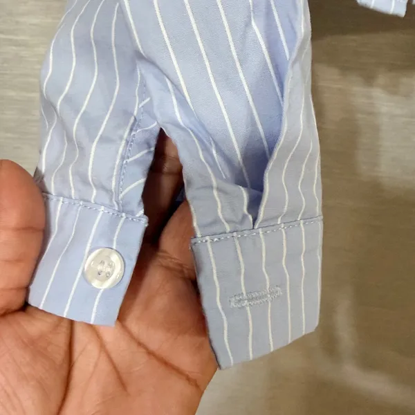 Edikted Blue White Striped Cinched Waist Cropped Button Down Shirt Small - Image 5