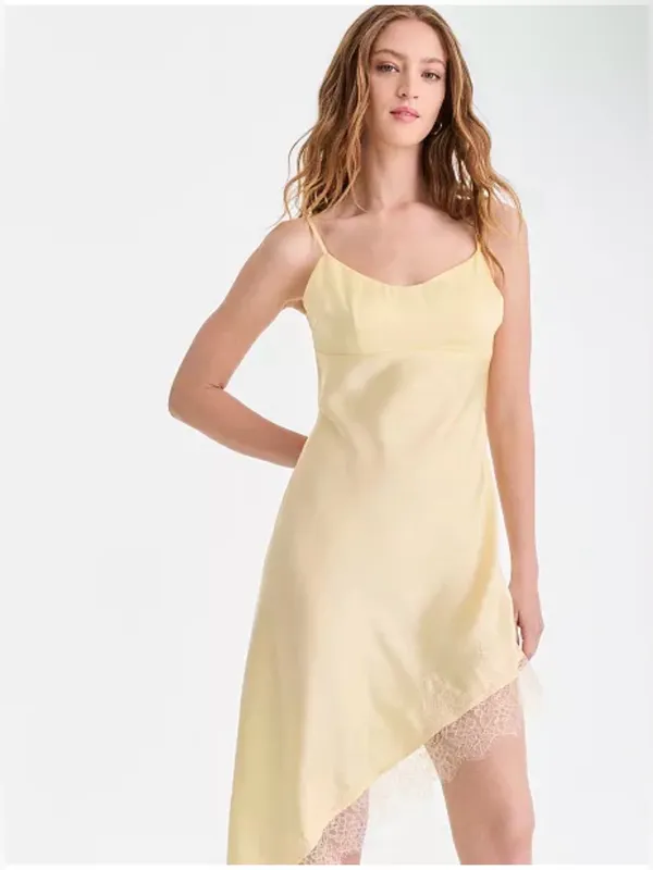 Bar III Women's Satin Lace-Trim Asymmetric-Hem Dress - Image 3