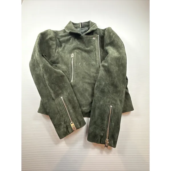 Topshop Suede Leather Moto Jacket Dark Green Women's Size 8 - Image 9