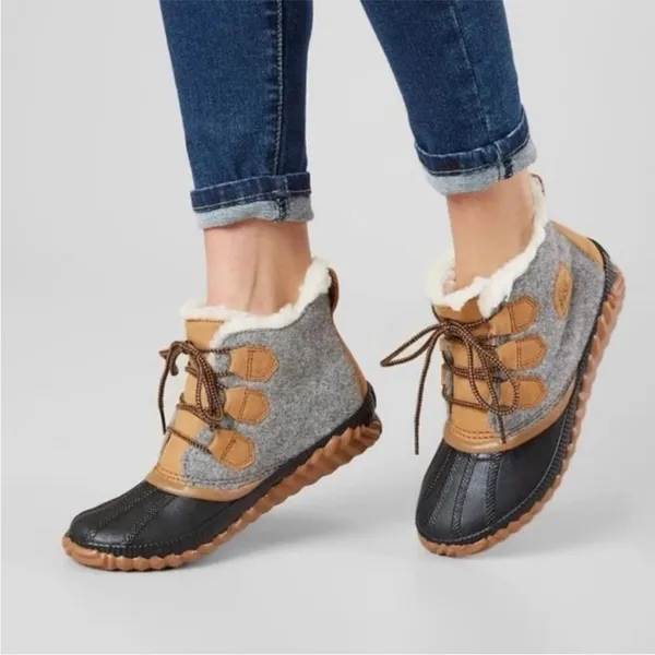 SOREL Out N About Plus Weatherproof Rain Boots in Quarry Grey Black Tan Size 7.5 - Image 2