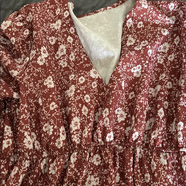 Floral V-Neck Long Sleeve Dress brown rust floral xxl - Image 5