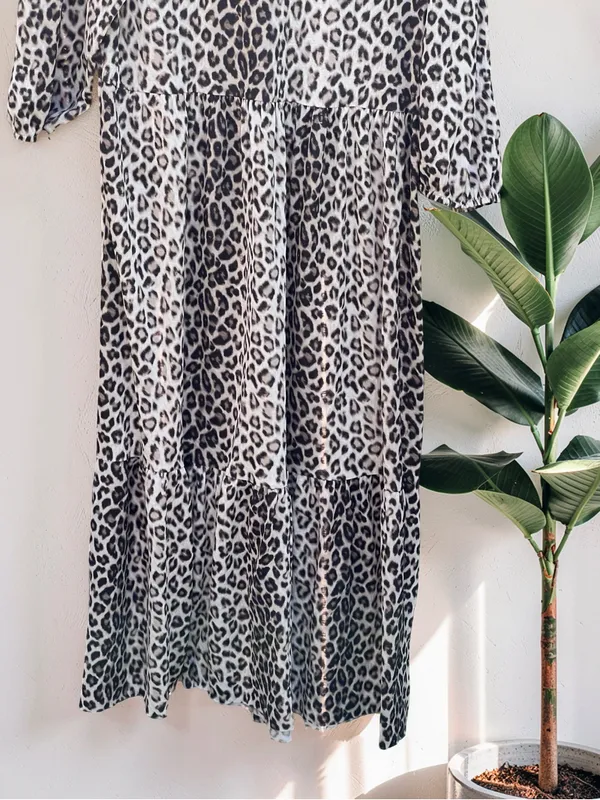 Zara Leopard Print Tiered Midi Dress Women’s Size M - Image 9