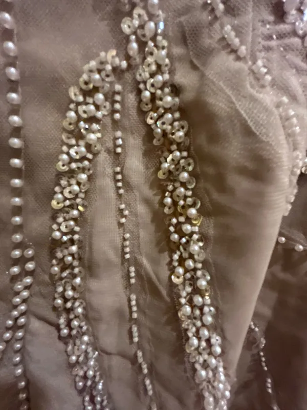 Wedding Dress Taupe/Silver& pearl Beaded Formal Gown Dress size 12 - Image 15
