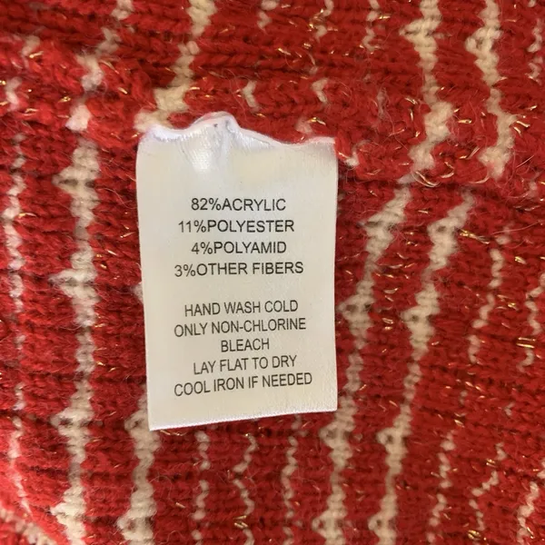 Calligraphie Red White Open Knit Cardigan‎ Longline Cozy Women M - Image 4