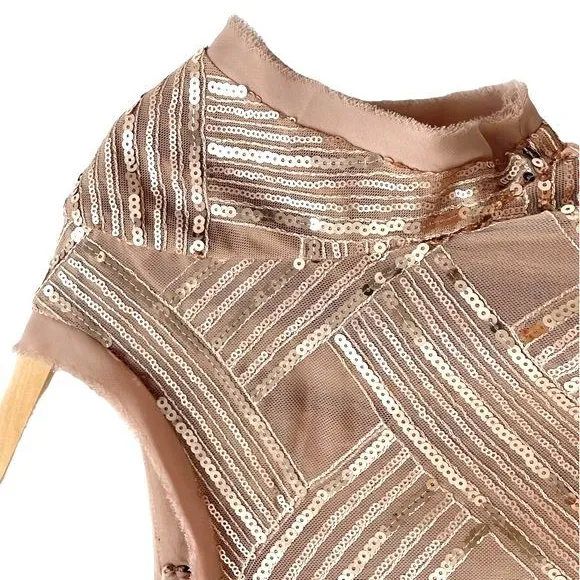 Eliza J Size 6 Rose Gold Sequin Mesh Lattice Sheath Cocktail Mini Dress Cocktail - Image 12