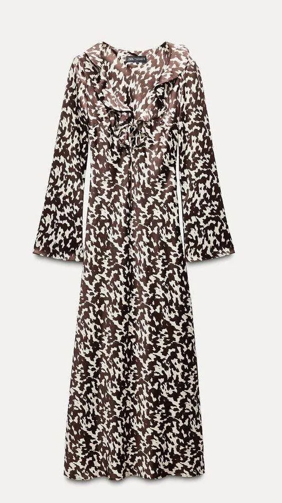 ZARA dress maxi long sleeve prints boho casual brown summer - Image 9