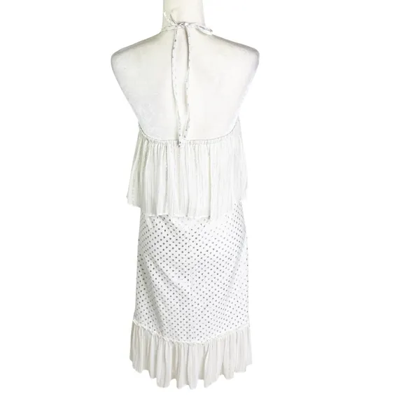 Anthropologie Kopal Tiered Mini Dress White with Metallic Threads Size S - Image 8