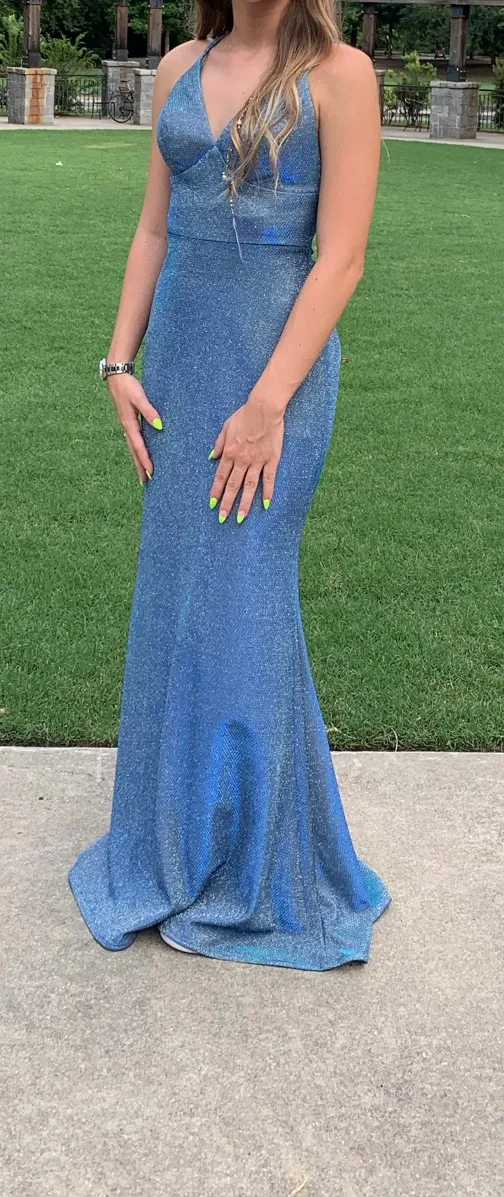 Prom Dress: Blondie Nites- Blue & Sparkly - Image 3