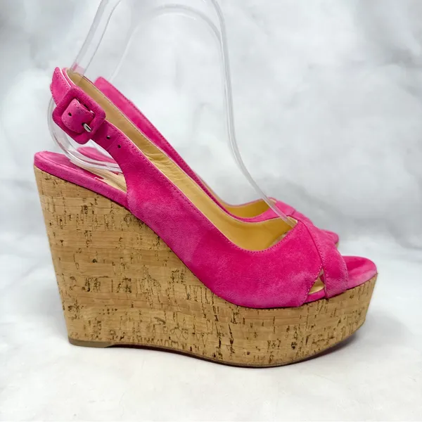 Christian Louboutin Reine De Liege Suede Cork Platform Wedge Slingback Sandal 37 - Image 2