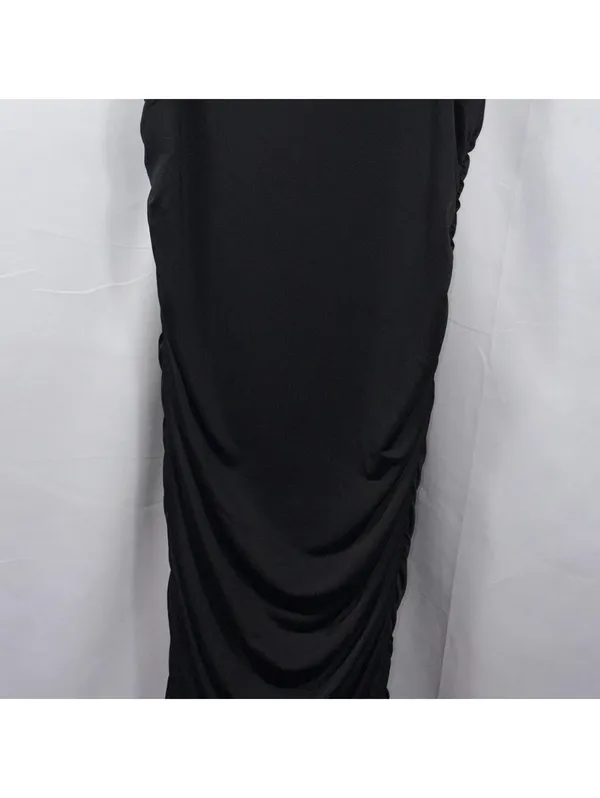 Women’s Black Ruched Bodycon Midi Dress Size Medium - Image 3