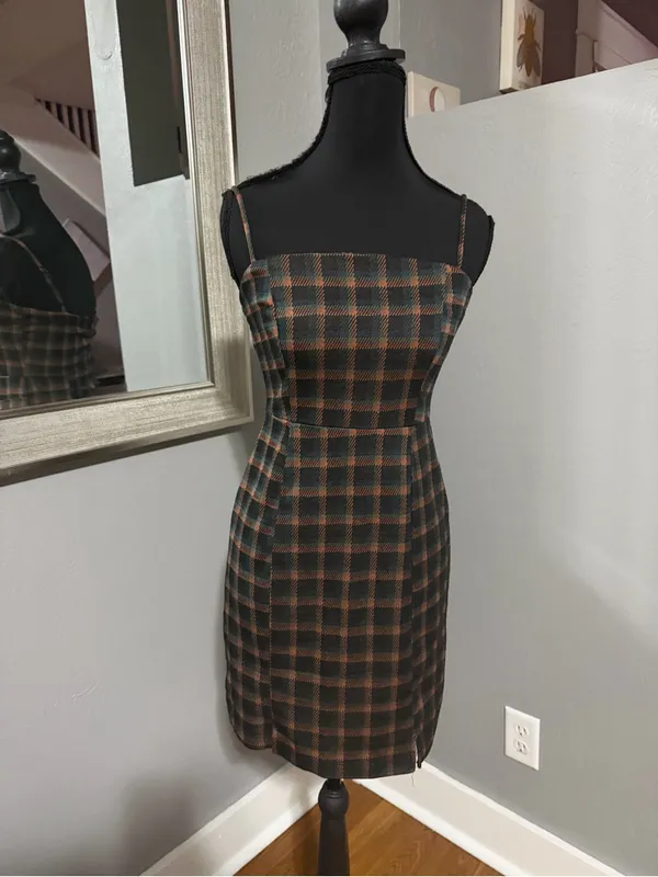 Altar’d State Plaid Academia Old Money Mini Bodycon Tank Dress Size Small - Image 2