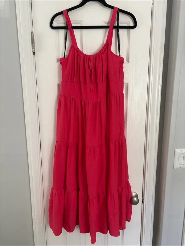 INC International Concepts Pink Smocked Tiered Midi Maxi Dress Size 14 Flounce - Image 2