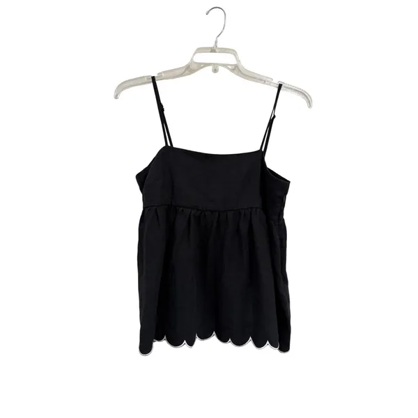 Things Between Black Scallop Hem Camisole Top Size M Linen Blend Babydoll Tank - Image 2