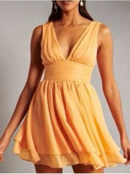 Abercrombie & Fitch Orange Sleeveless V-Neck Plunge Mini Dress SIZE S - Image 2