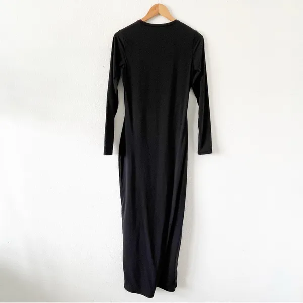SKIMS Onyx Fits Everybody Long Sleeve Bodycon Crew Neck Stretch Maxi Dress - Image 6