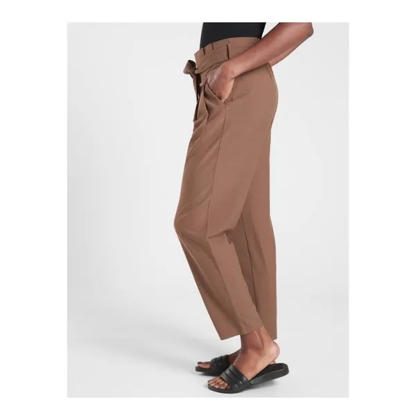 Athleta Skyline Plaid Pants Size 2 Brown Paperbag Tie Casual Lightweight - Image 13